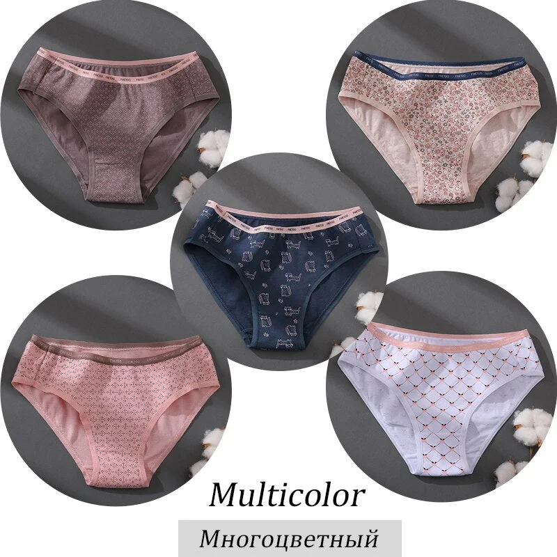 FINETOO Women 1Pc/2Pcs Cotton Panties Female Print Briefs Sexy Low-Rise Underpants Girls Cute Plus Size M-2XL Intimates Lingerie