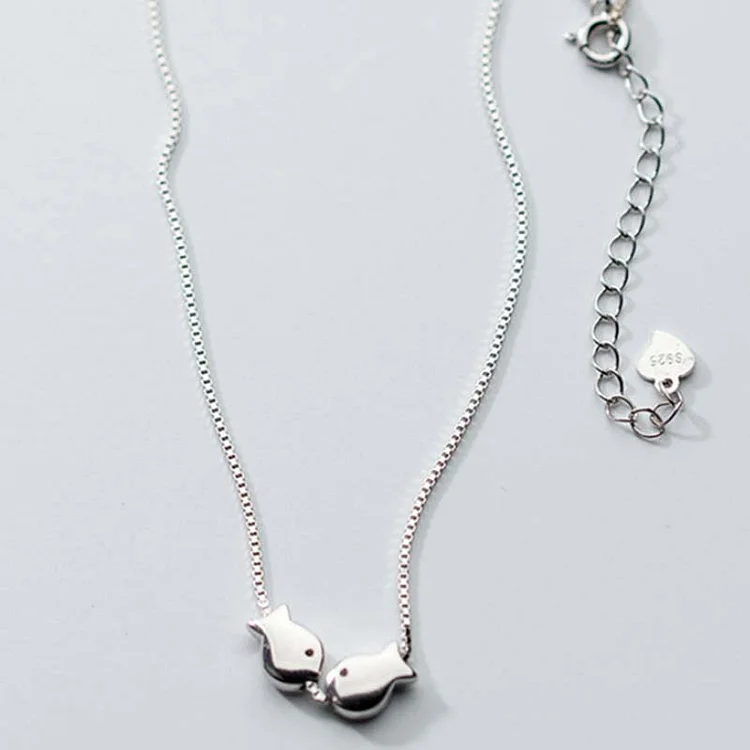Kiss Fish Pendant 925 Sterling Silver Necklace - Modakawa Modakawa