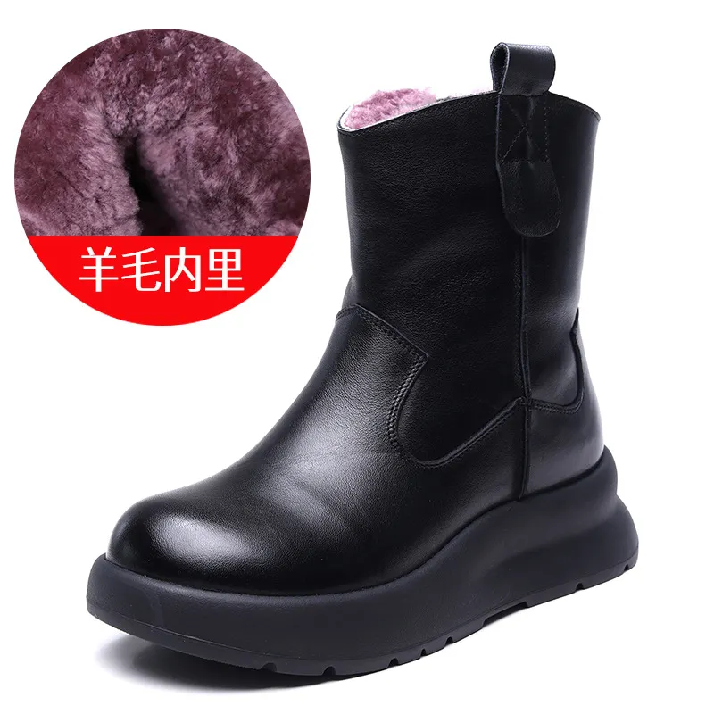Yyvonne Cow Skin Retro Thick-Bottomed Boots Children Winter New Wool Short Boots Warm And Velvet Snow Boots