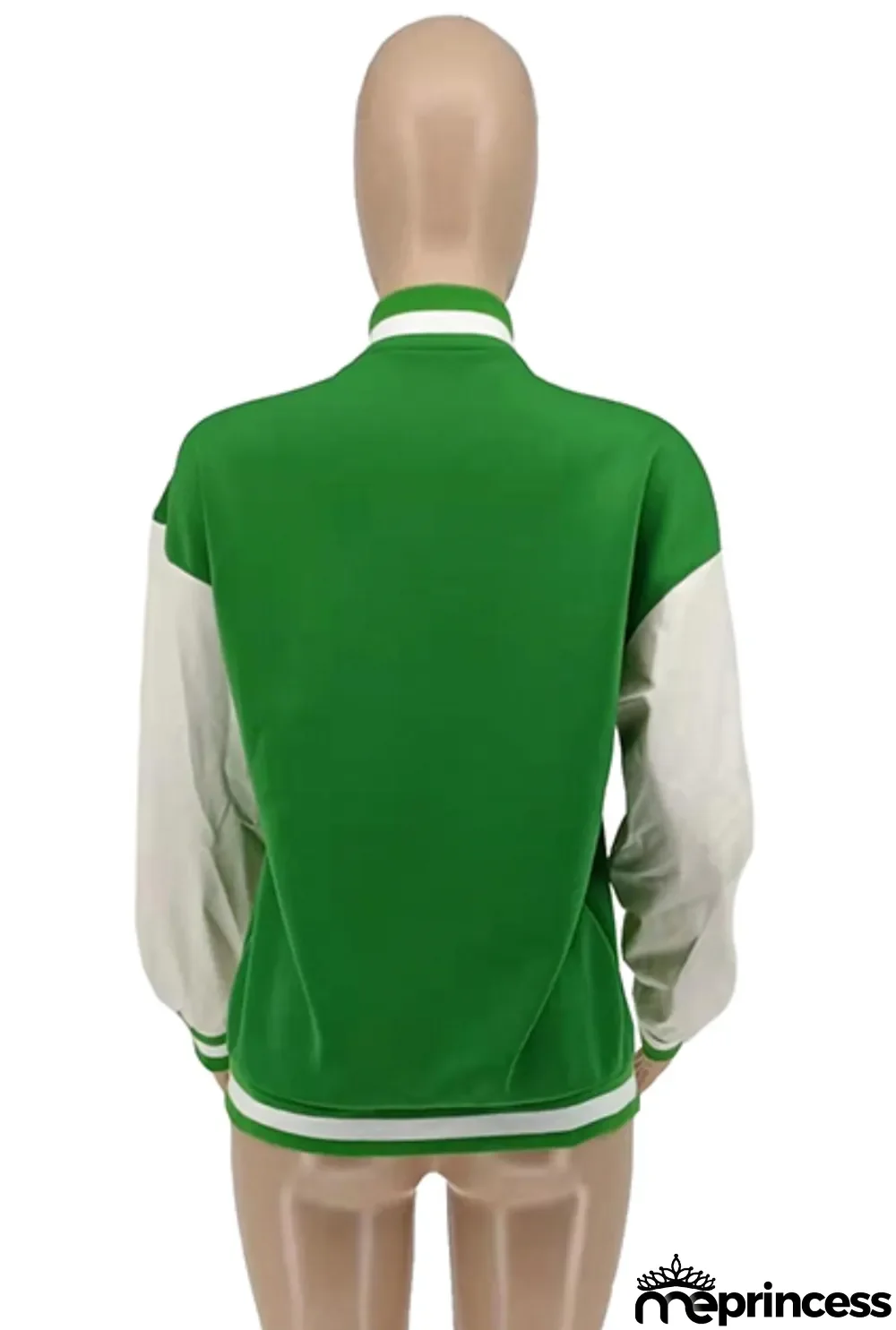 Autumn Contrast Color Button Up Long Baseball Jacket