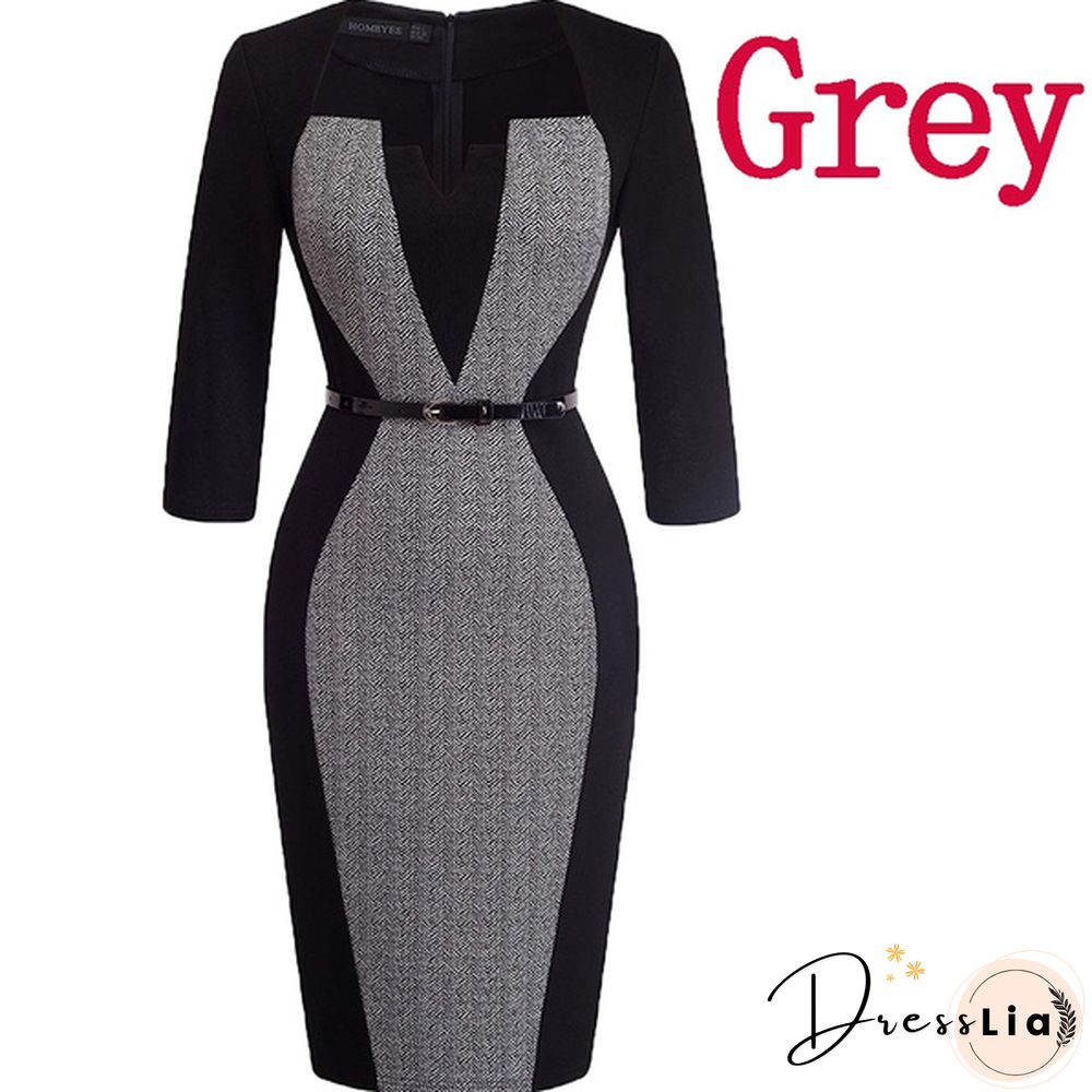 New Ladies Vintage Elegant Contrast Color Patchwork Wear To Work Vestidos Business Party Office Women Bodycon Dress