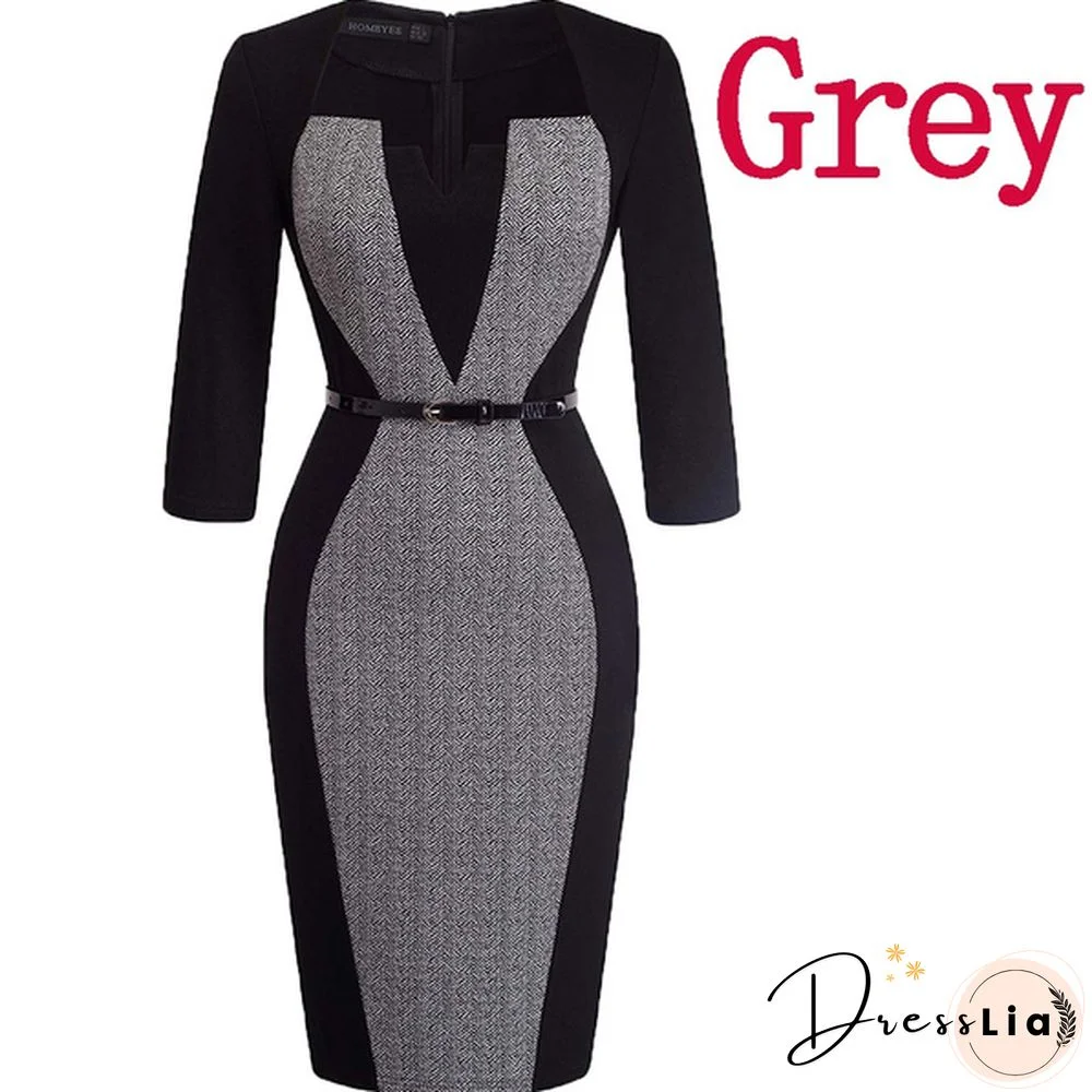 New Ladies Vintage Elegant Contrast Color Patchwork Wear To Work Vestidos Business Party Office Women Bodycon Dress