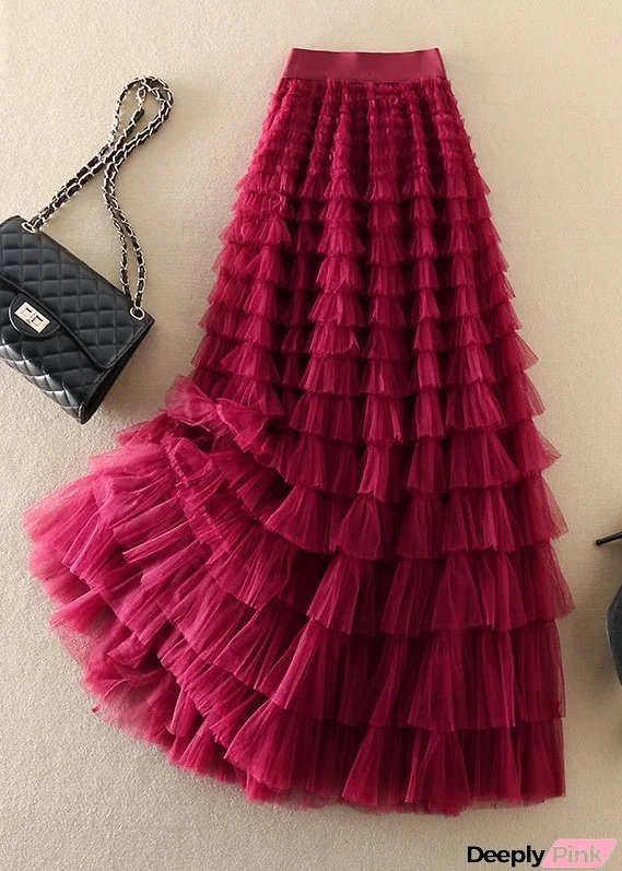 Plus Size Rose wrinkled Tulle Skirts Spring