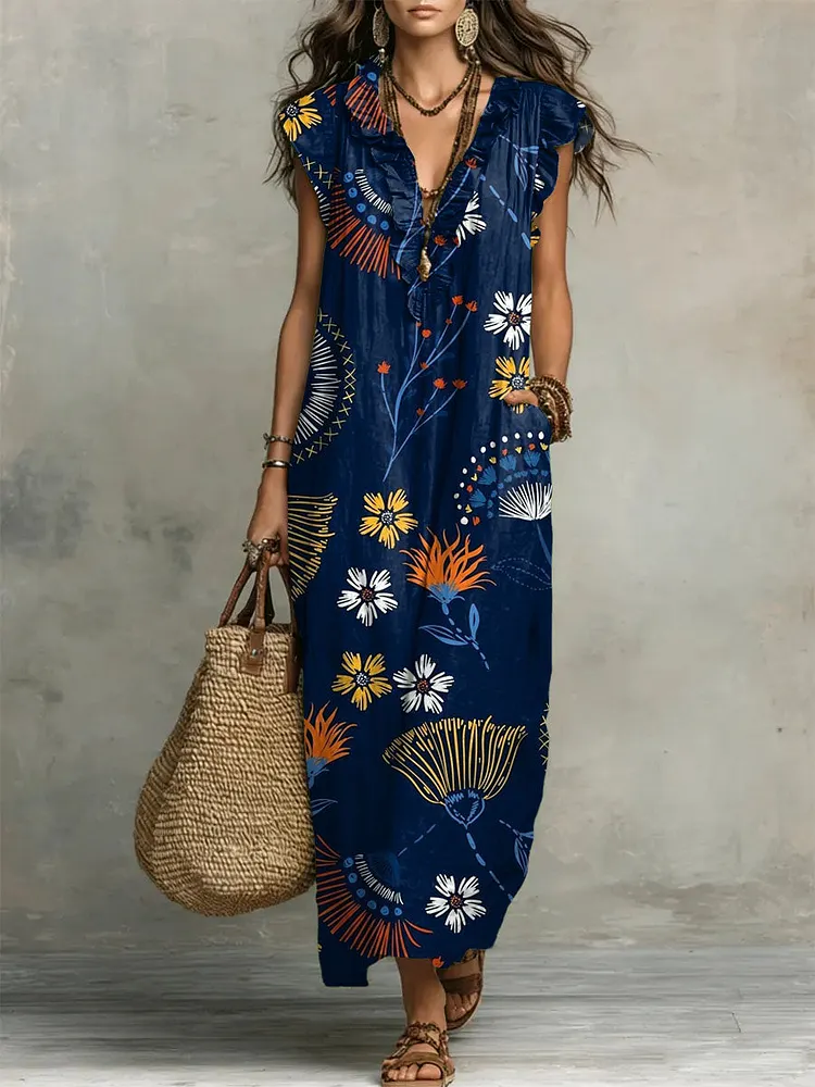 Women's Ruffled Floral Print Casual Dress