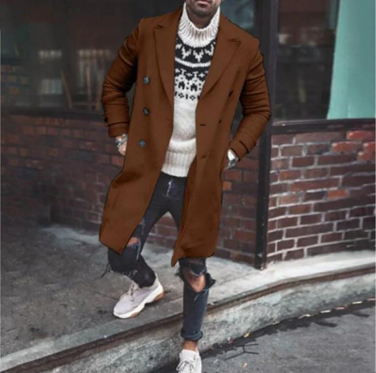 BrosWear Solid Color Casual Coat Woolen Coat