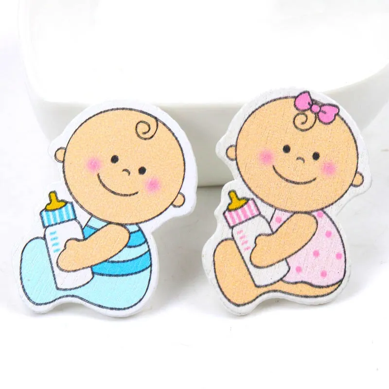 Blue/Pink Baby Series Pattern Scrapbooking Craft DIY Wood For Handmade Sewing Home Kids Birthdays Party Decorations 20pcs 35mm