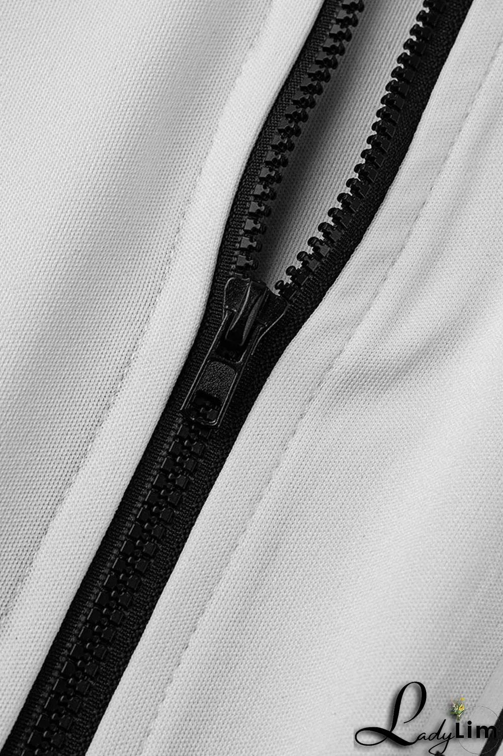White Casual Patchwork Zipper Short Sleeve Two Pieces