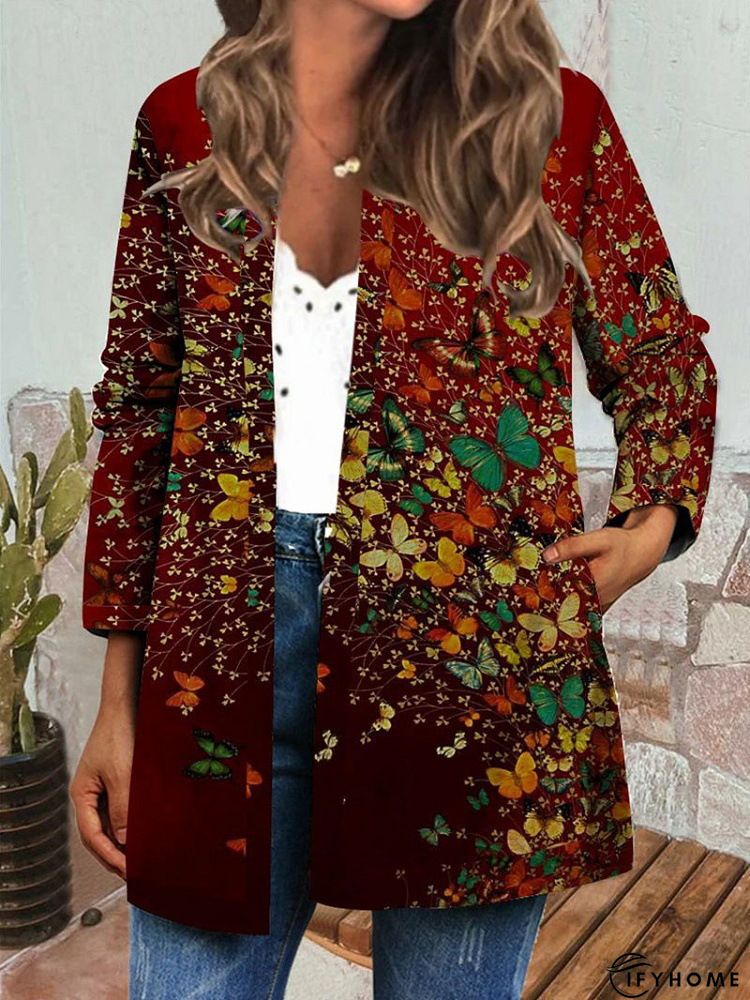 Black Cotton-Blend Long Sleeve Printed Round Neck Knit coat | IFYHOME