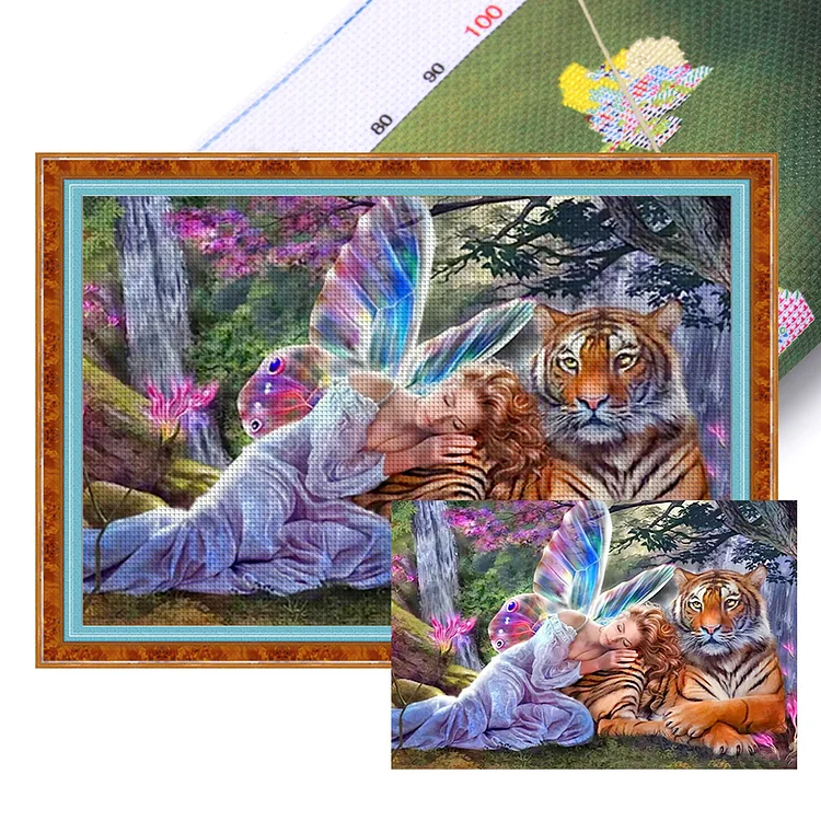 Woman And Tiger (70*50cm) 11CT Stamped Cross Stitch gbfke