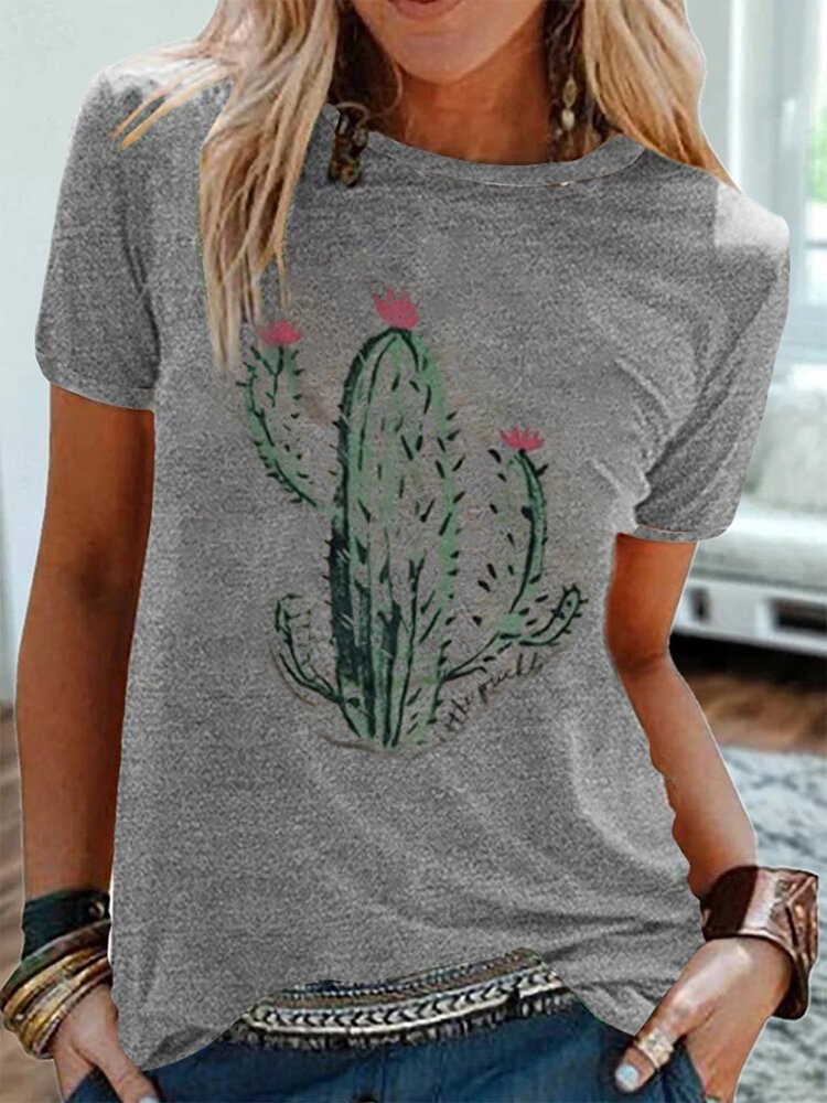 Cartoon Cactus Printed Short Sleeve O Neck T shirt P1662609