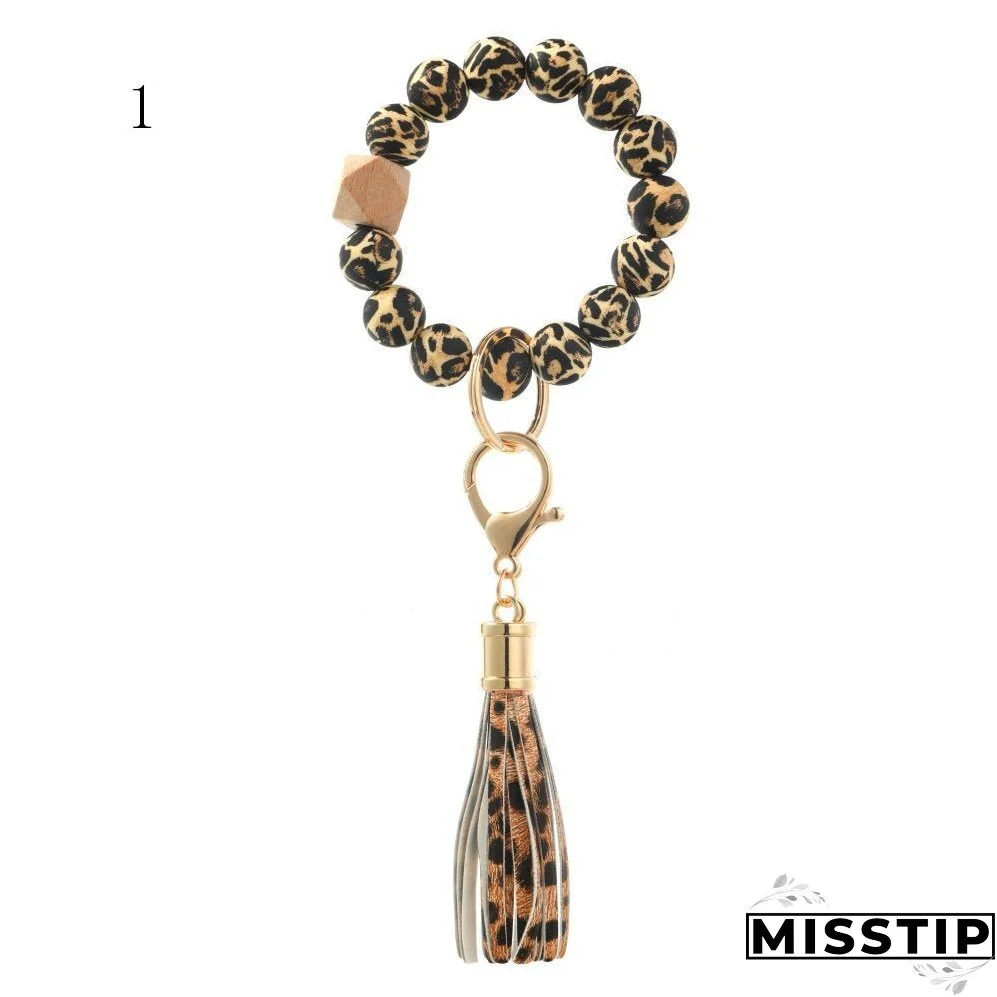 Sunflower Leopard Print Silicone Bead Bracelet Keychain