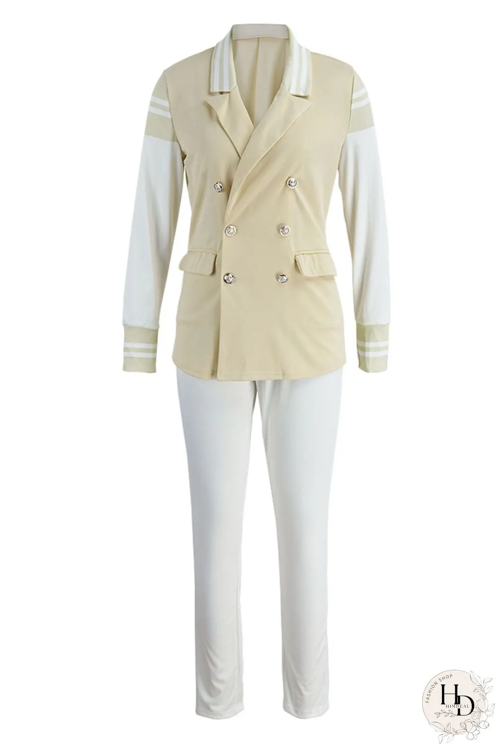 Khaki Casual Solid Patchwork Buttons Turn-back Collar Long Sleeve Two Pieces