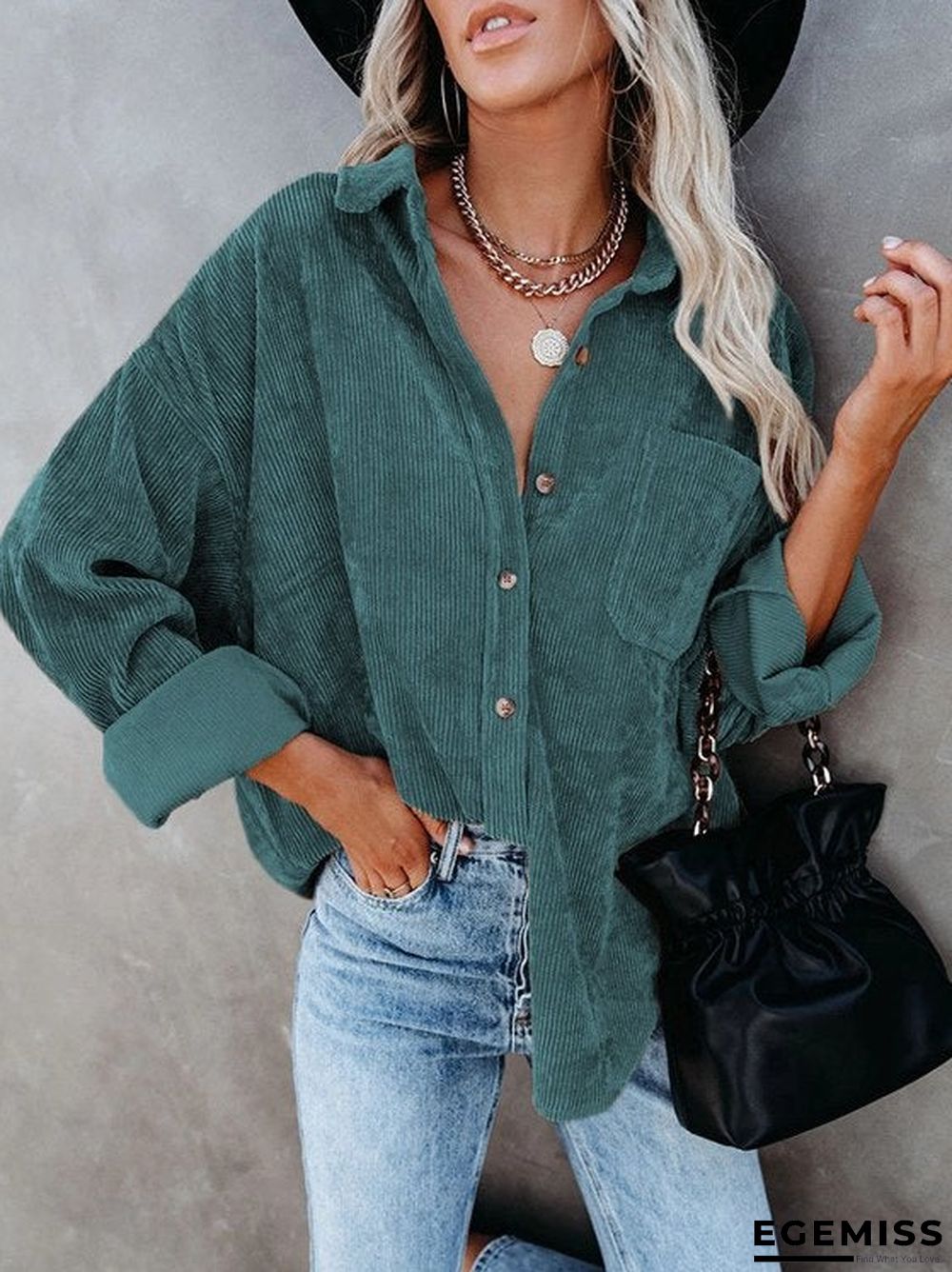 casual corduroy plain shift shirts & tops | EGEMISS