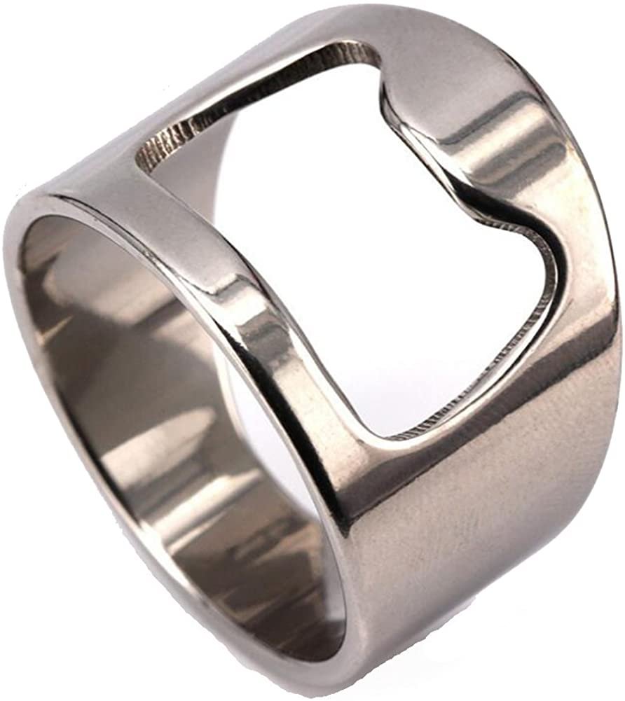JAJAFOOK Unique Design Bottle Opener Men's Ring Band Statement Featured Jewelry