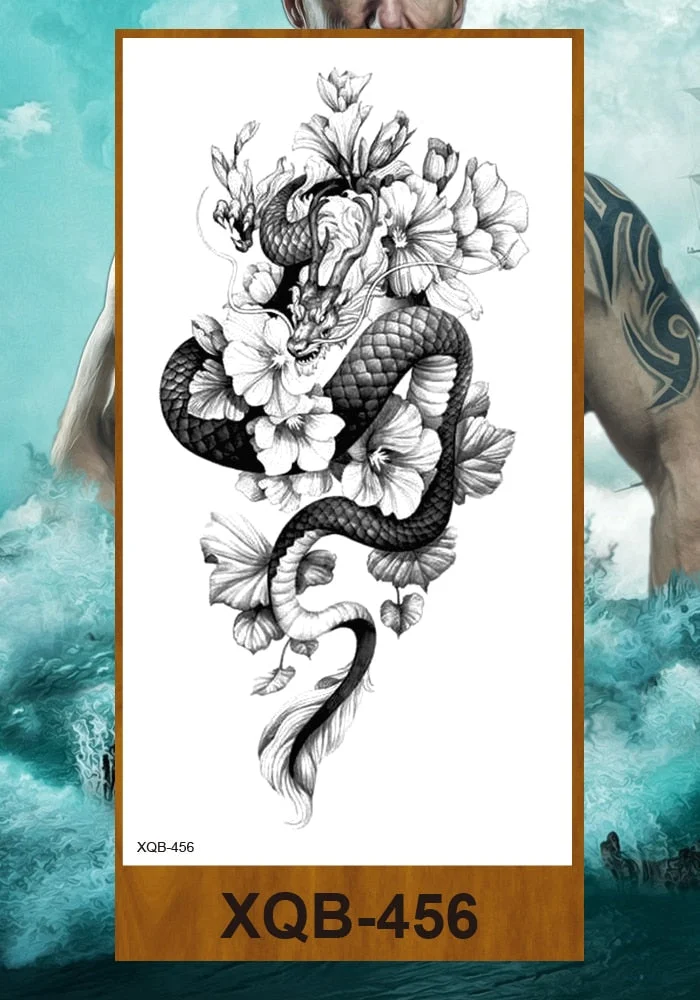 Temporary Tattoos Stickers Dragon Snake Tiger Totem Pterosaur Demon Beast Men Women Adult Girl Flower Arm Chest Fake Tatoo DIY