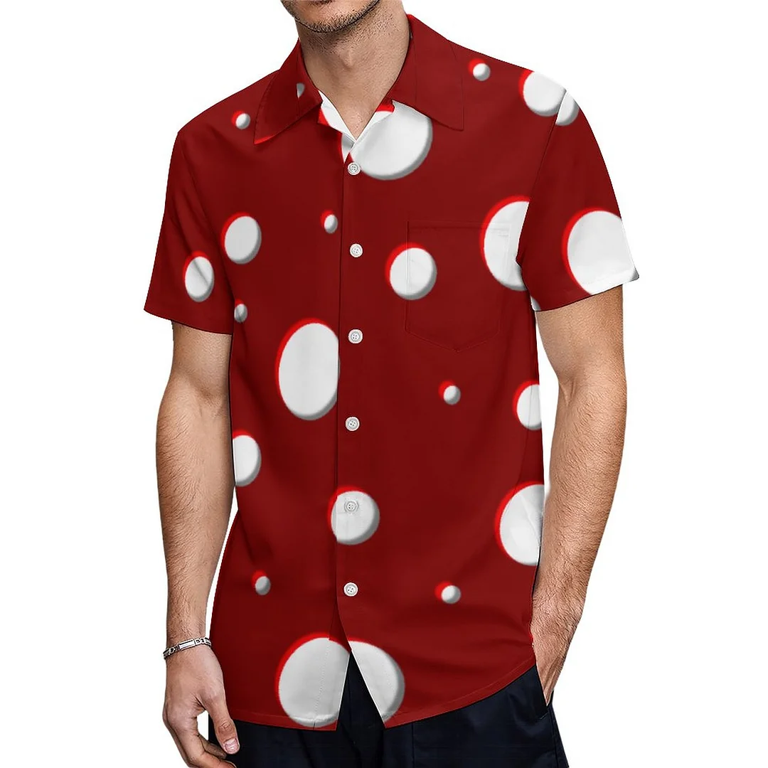 Short Sleeve Deep Red Mushroom Spots Hawaiian Shirt Mens Button Down Plus Size Tropical Hawaii Beach Shirts