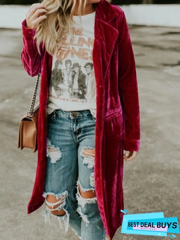 Casual Solid Velvet Buttoned Knit coat