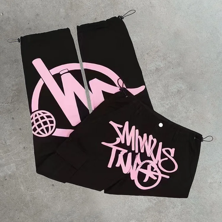 Hip-hop fashion brand retro street print elastic neutral pants