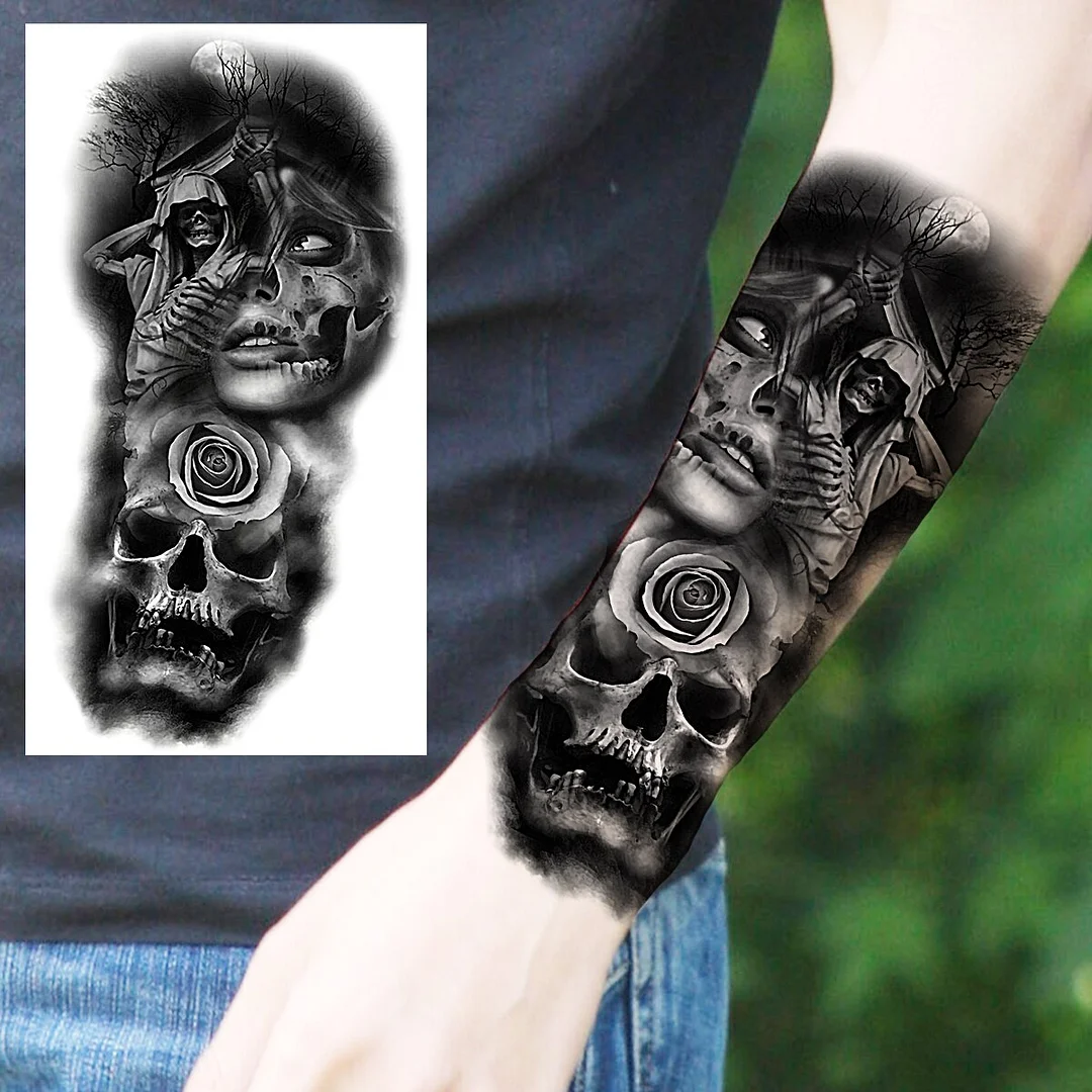 Sdrawing Praying Cross Temporary Tattoos For Men Adults Realistic Wolf Tiger Compass Skull Fake Tattoo Sticker Forearm Tatoos Arm