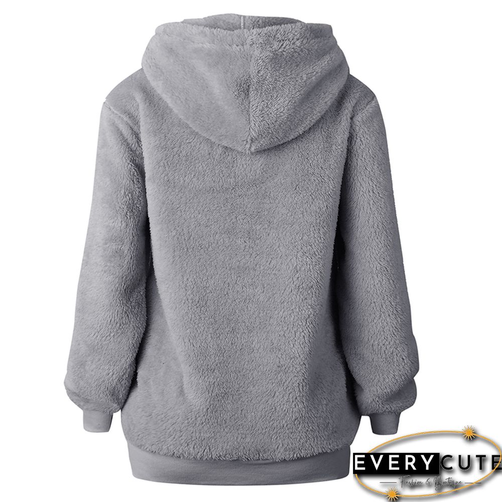 Light Gray 1/4 Zipper Furry Hoodie with Pockets