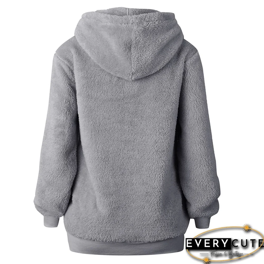 Light Gray 1/4 Zipper Furry Hoodie with Pockets