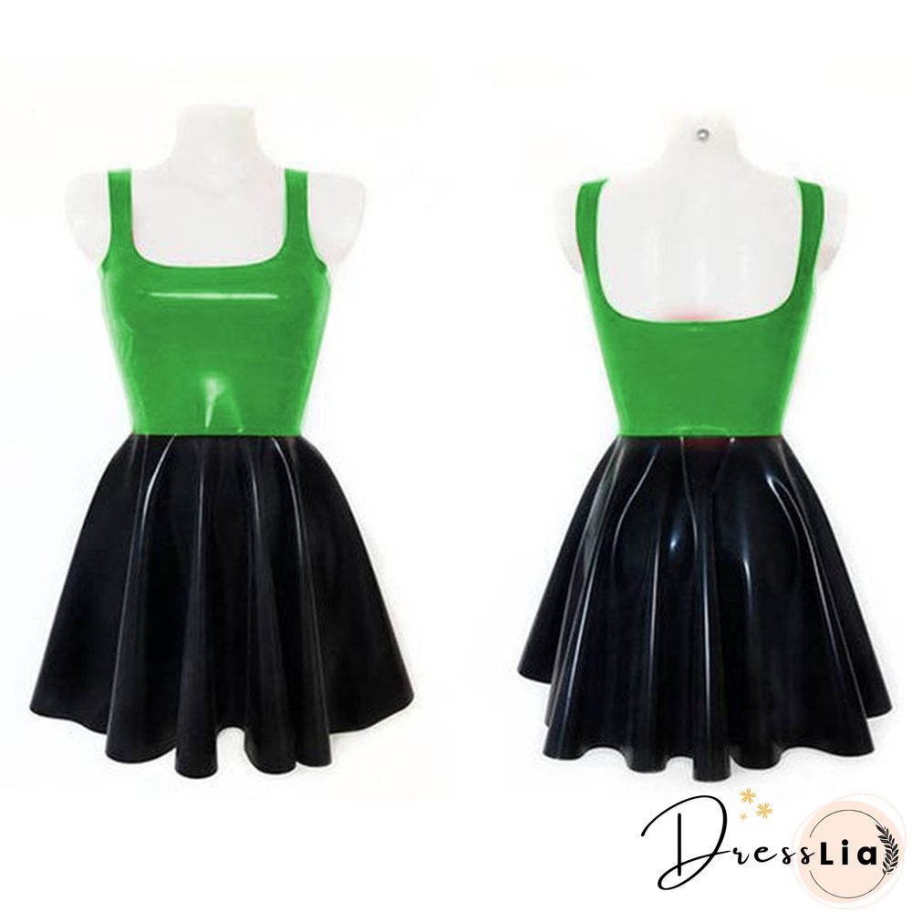 Plus Size A-line Sleeveless Mini Dress Ladies Splicing Color Pleated PVC Dress Summer High Street Sundress Fashion Streetwear