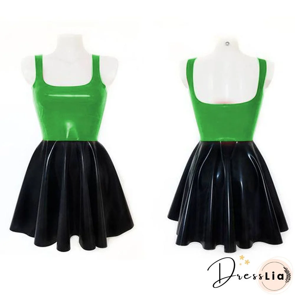 Plus Size A-line Sleeveless Mini Dress Ladies Splicing Color Pleated PVC Dress Summer High Street Sundress Fashion Streetwear