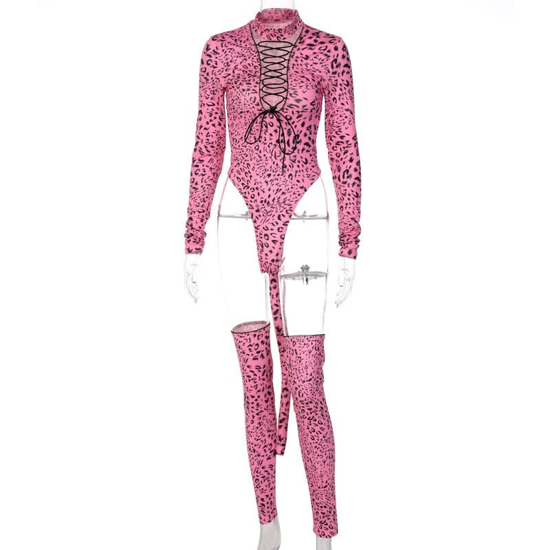 Hawthaw Women Autumn Winter Long Sleeve Sexy Printed Bodycon Pink Tops Bodysuit 2021 Fall Clothes Wholesale Items Streetwear 530