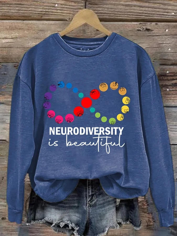 Retro Autism Awareness Neurodiversity is Beautiful Print Sweatshirt socialshop