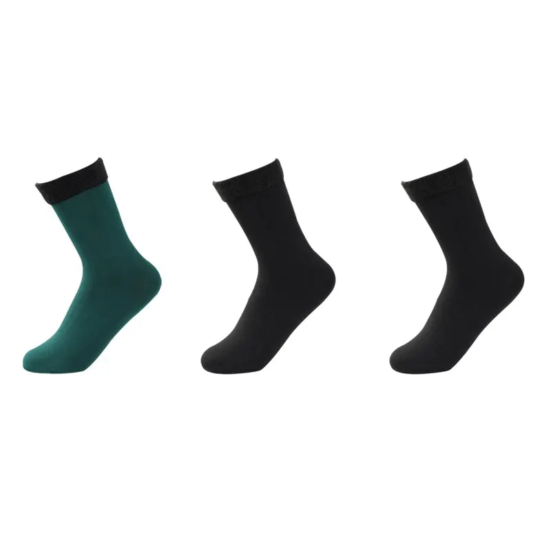 3 Pairs Women Winter Warm Thicken Casual Solid Color Socks Pack Home Snow Boots Velvet Home Floor Sock Set Lots Keep Warm