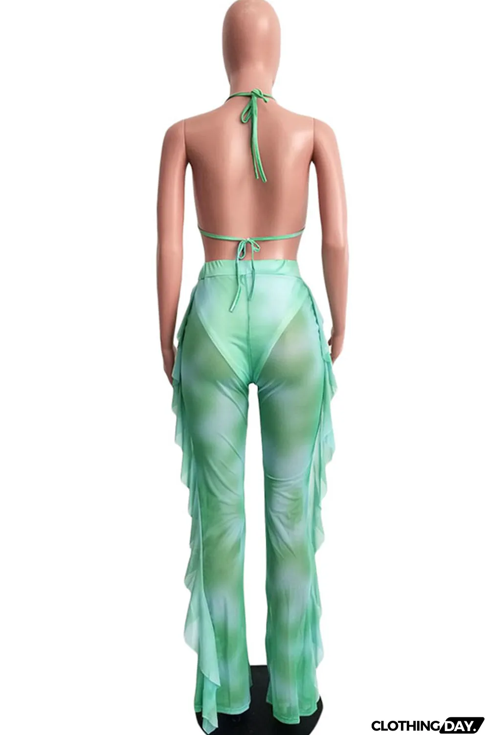 Yellow Polyester Sexy Fashion Stringy selvedge Print Tie Dye Patchwork Loose Sleeveless