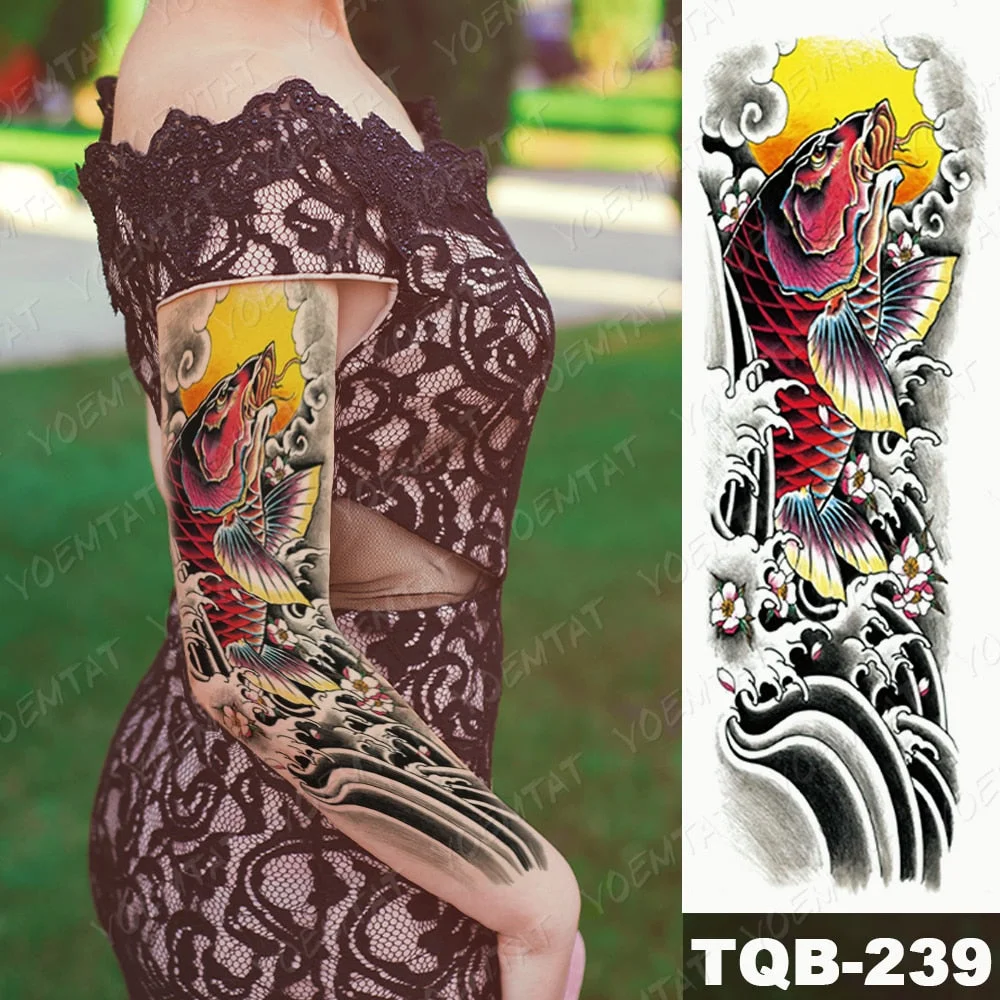 Waterproof Temporary Full Arm Tattoo Sticker Zeus Ancient Greek Poseidon Black Flash Tatoo Man Body Art Fake Sleeve Tatto Female