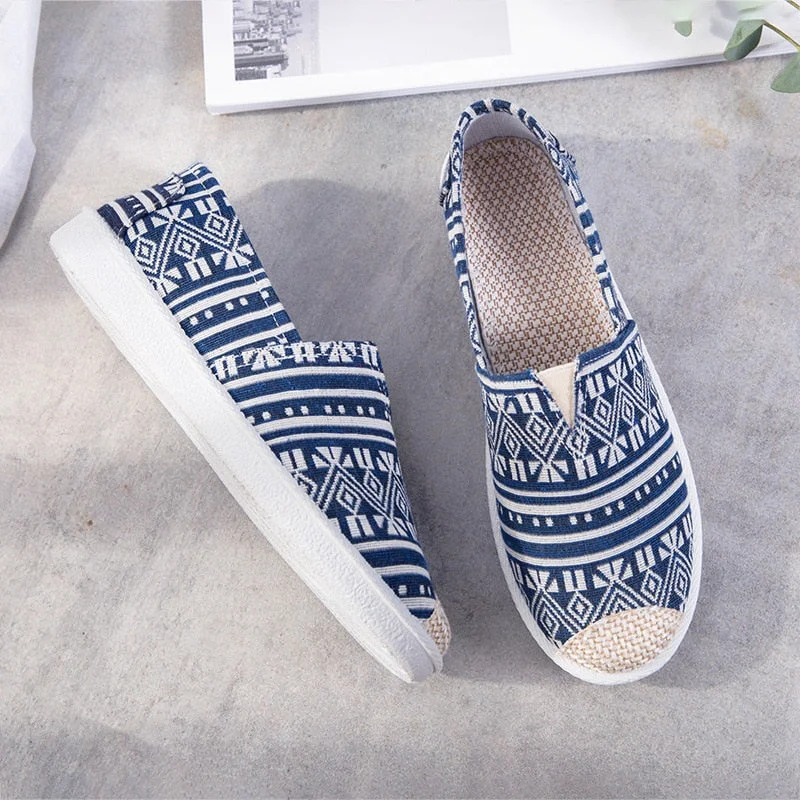 New Print Women Sneakers Slip On Light Mesh Summer Shoes Summer Breathable Flat Shoes Women&#39;s Single Shoes Flat Lazy Fisherman