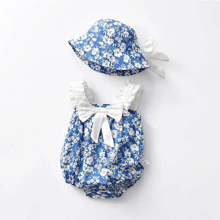 Baby Floral Bowknot Overalls with Hat