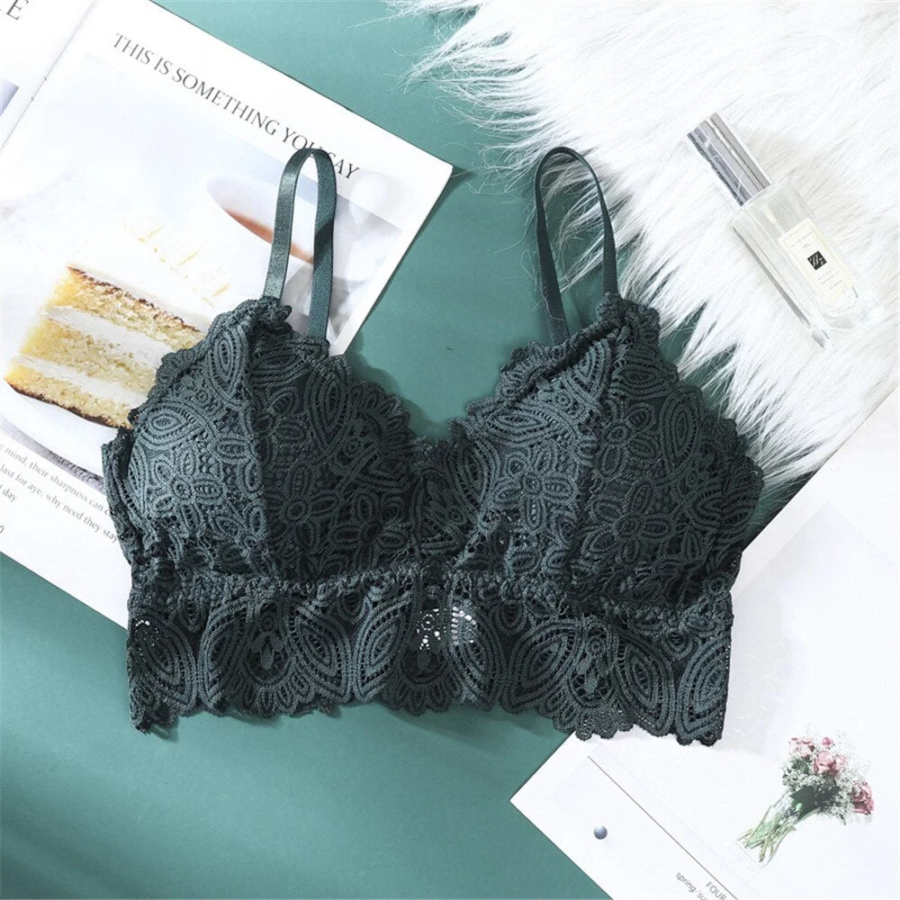 Fashion Women Lace Bralette Seamless Bras Sexy Beauty Back Tube Tops Girls Underwear Gathered Bras Hollow Out