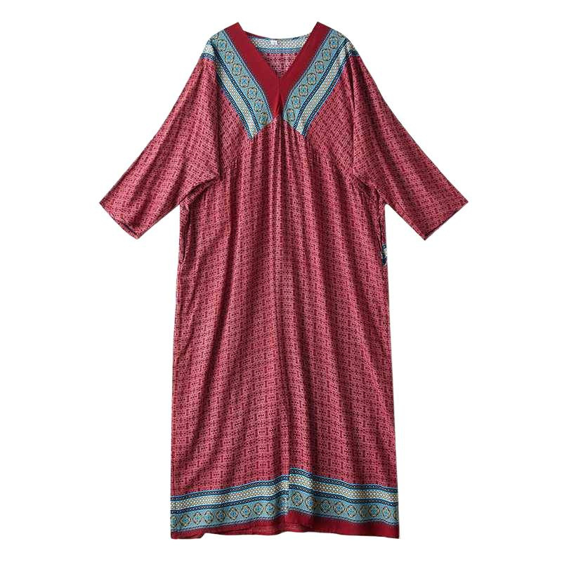 Ethnic-style Printed Long Sleeved Dress