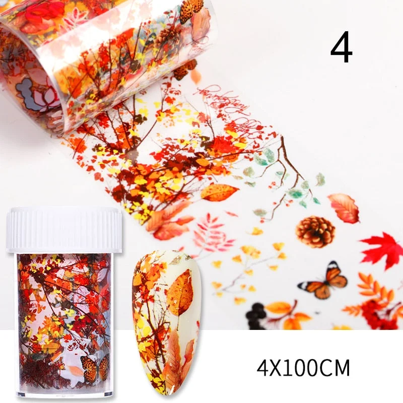 1 Box Gold Fall Leaves Nail Foils Flower Maple Leaf Series Transfer Sticker Paper Nail Art DIY Decorations Tools Accessories