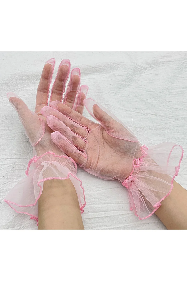 Soild Color See Through Lace Finger Gloves