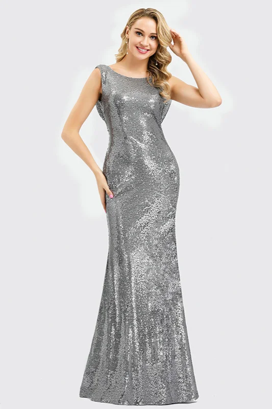 silver sequins mermaid prom dress