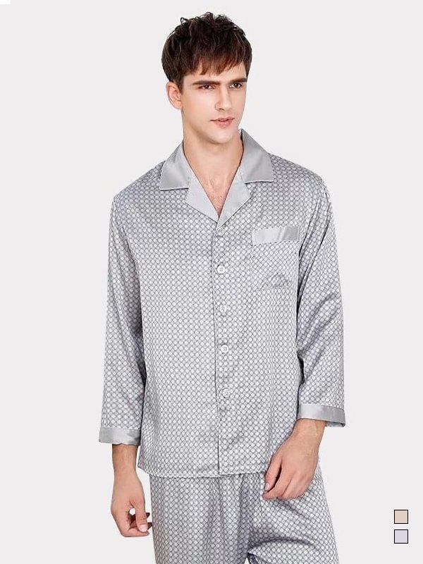 Plaid Design Men's Silk Pajama Set
