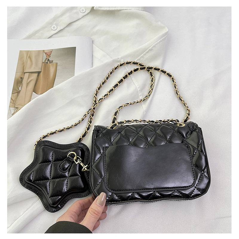 Women’s Small Pu Leather Lingge Streetwear Magnetic Buckle Square Bag