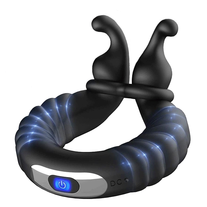 Vibrating Dual Penis Ring, Stretchy Cock Ring Longer Harder USB Rechargable Adjustable Size  