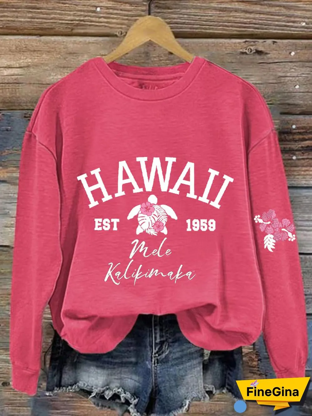 Women's Christmas Hawaiian Mele Kalikimaka Hibiscus Flower Sea Turtle Print Sweatshirt
