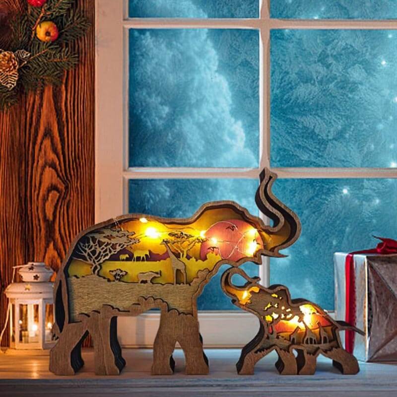 WoodyOrnament Elephants Carving Handcraft Gift