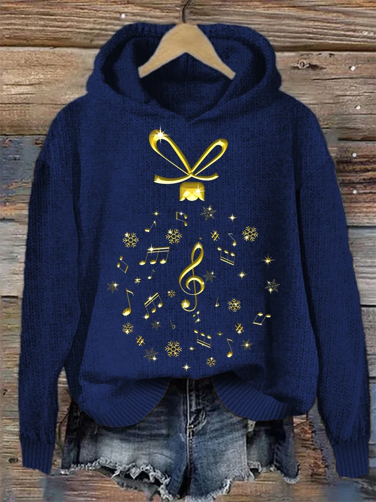 Music Notes Christmas Ornament Glitter Cozy Knit Hoodie