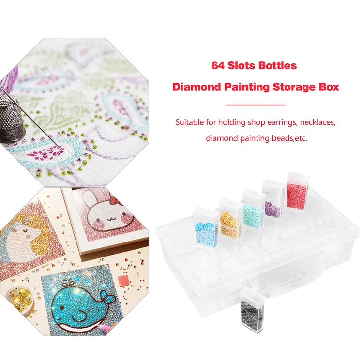 64 Slots Bottles Diamond Painting Storage Box Plastic Rhinestone Holde