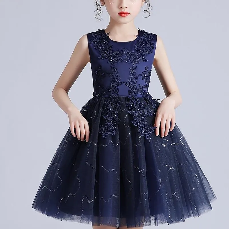 Girls' Dress 4-12 Kids Sweet Wedding Party Clothing Frock Flower Beading Gown Princess Summer Girls&lsquo; Short Dress Costumes M683