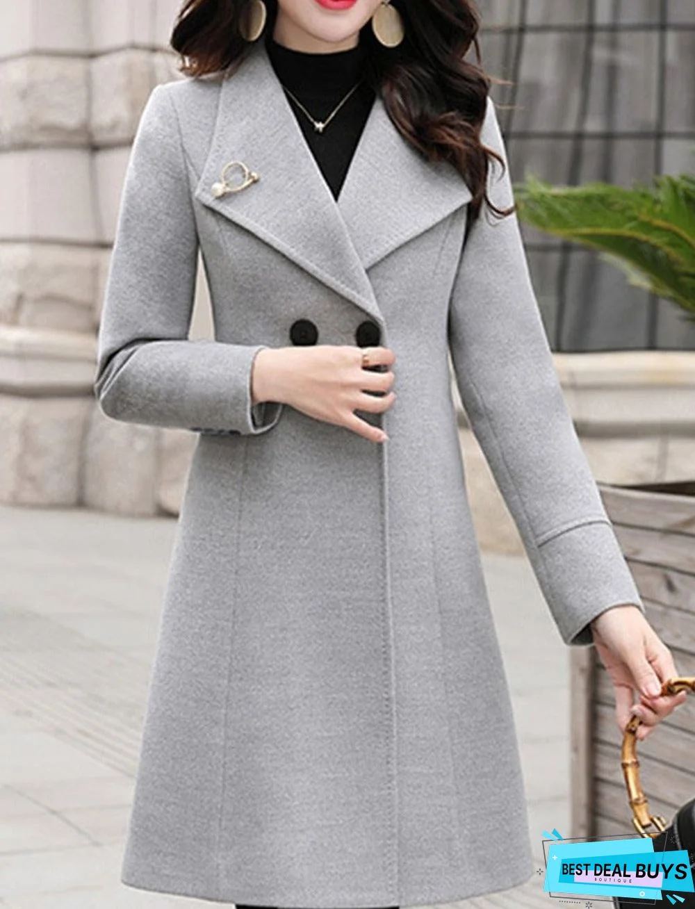 Fold-Over Collar Plain Outerwear
