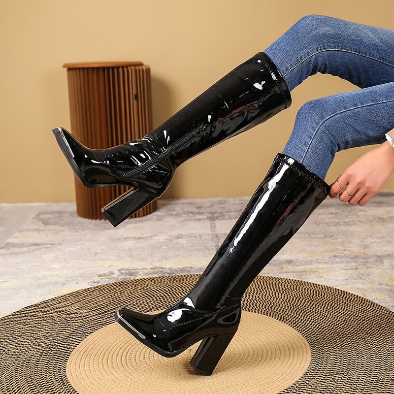 Colourp Chelsea Boots Metal Design 2022 Hot Sale Fashion Brand Knee High Boots for Women High Qulaity Chunky Heel Women's Shoes