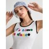 Letter Embroidery Ribbed Crop Tank Top